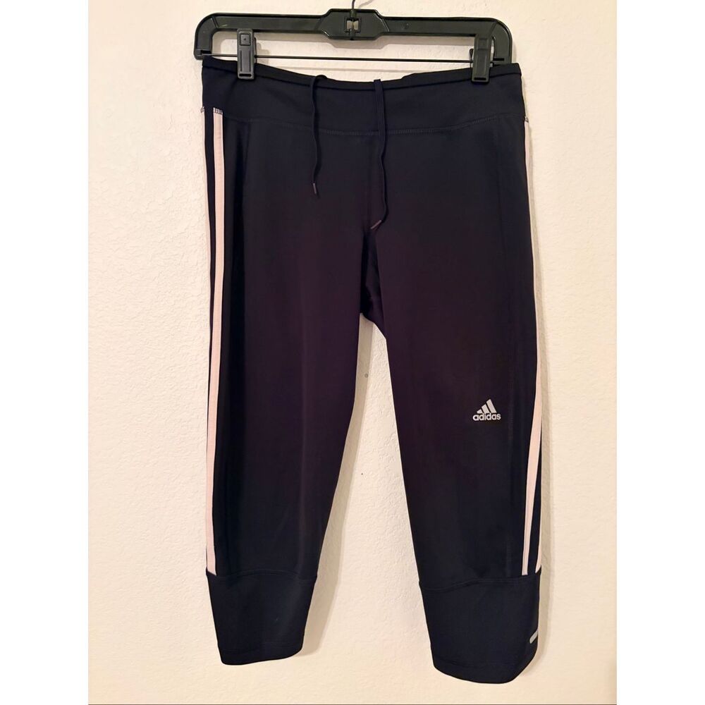 Adidas Climalite Capri Leggings Black White Stripe Athletic Workout Pants Women’